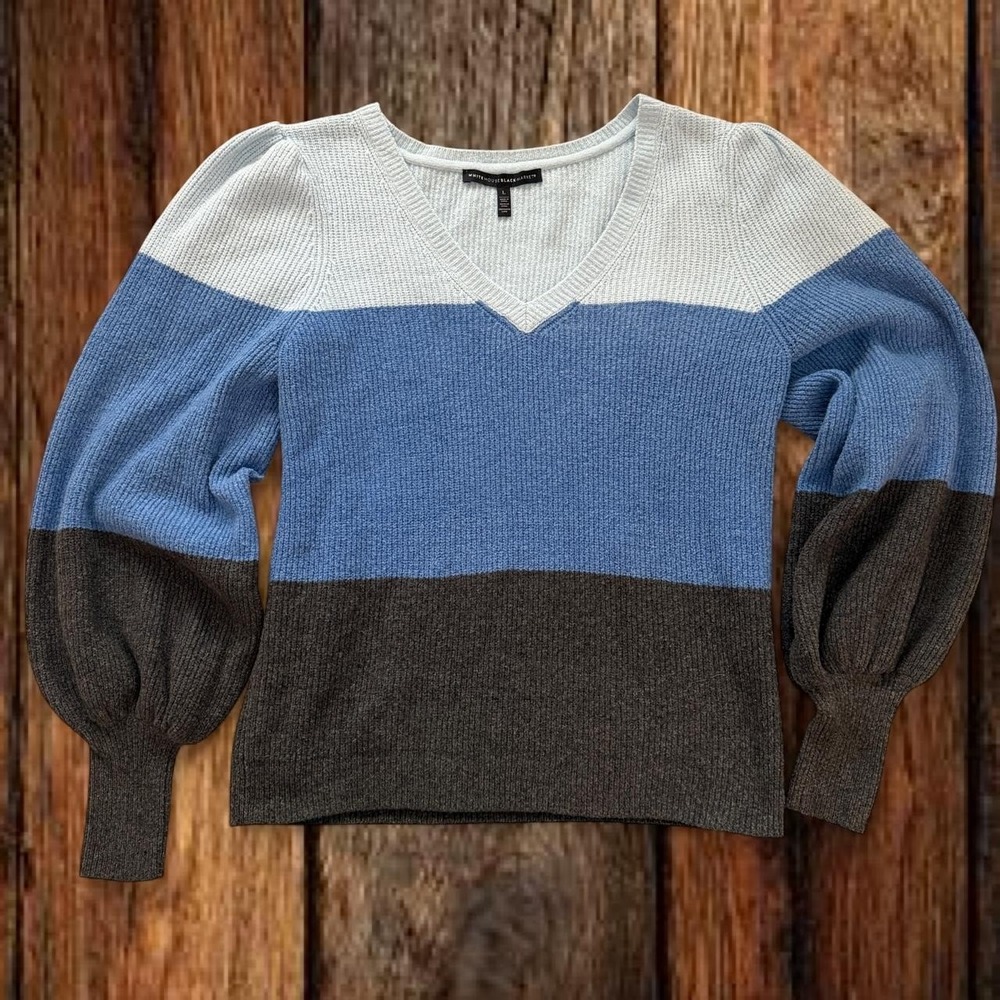 White House Black Market Womens L Alpaca Blend Colorblock V Neck Sweater